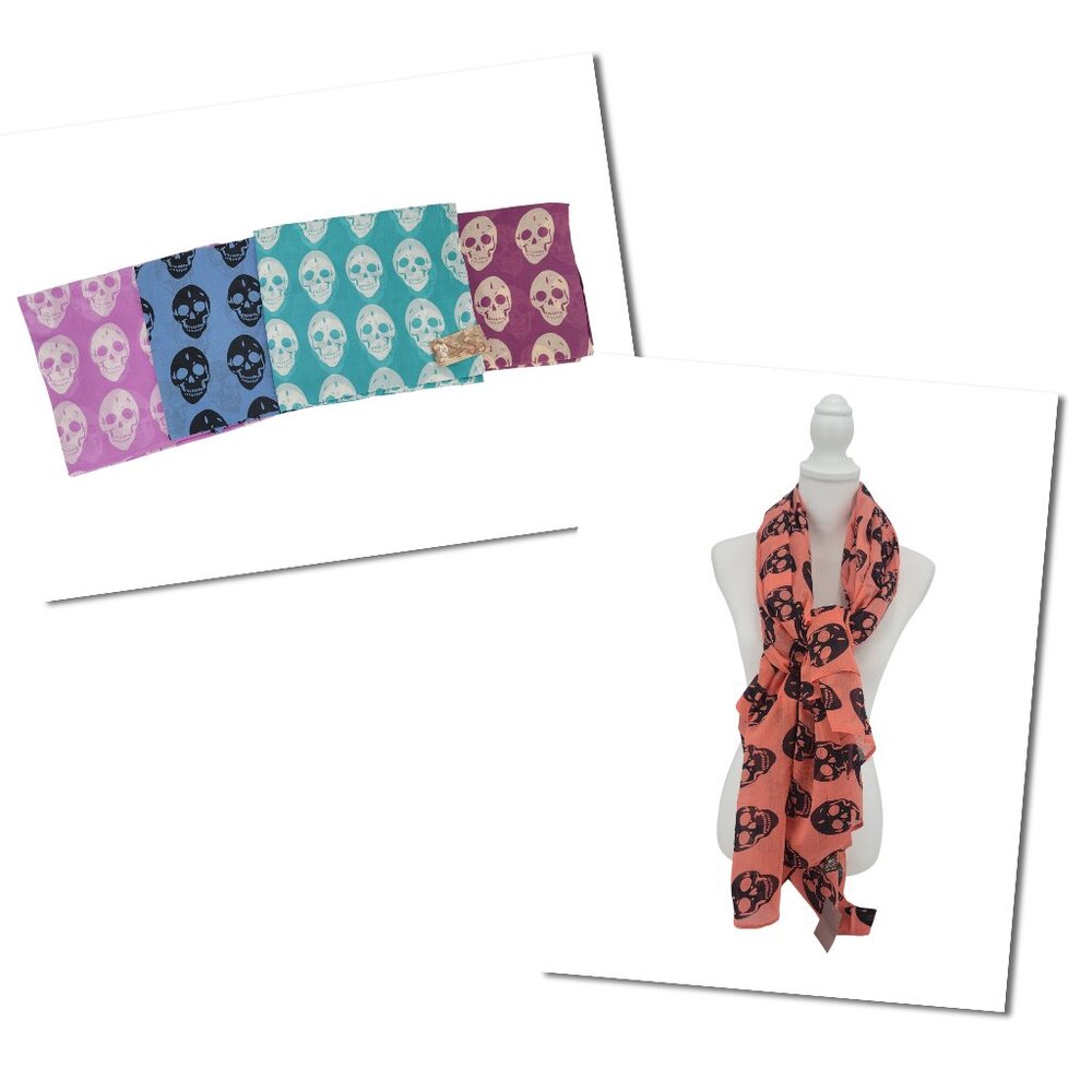 Raj Scarf Cotton Skull Print Wrap Shawl NWT Festival‎ Boho Punk Halloween